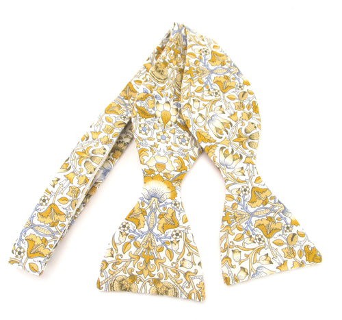 Lodden Mustard Organic Cotton Self Tie Bow Tie Made with Liberty Fabric