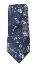 Navy Blue Floral Silk Tie by Van Buck