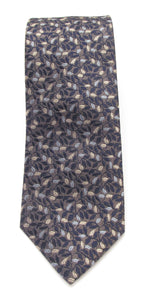 Brown & Navy Small Leaf London Silk Tie by Van Buck