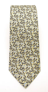 Lemon & Navy Small Leaf London Silk Tie by Van Buck