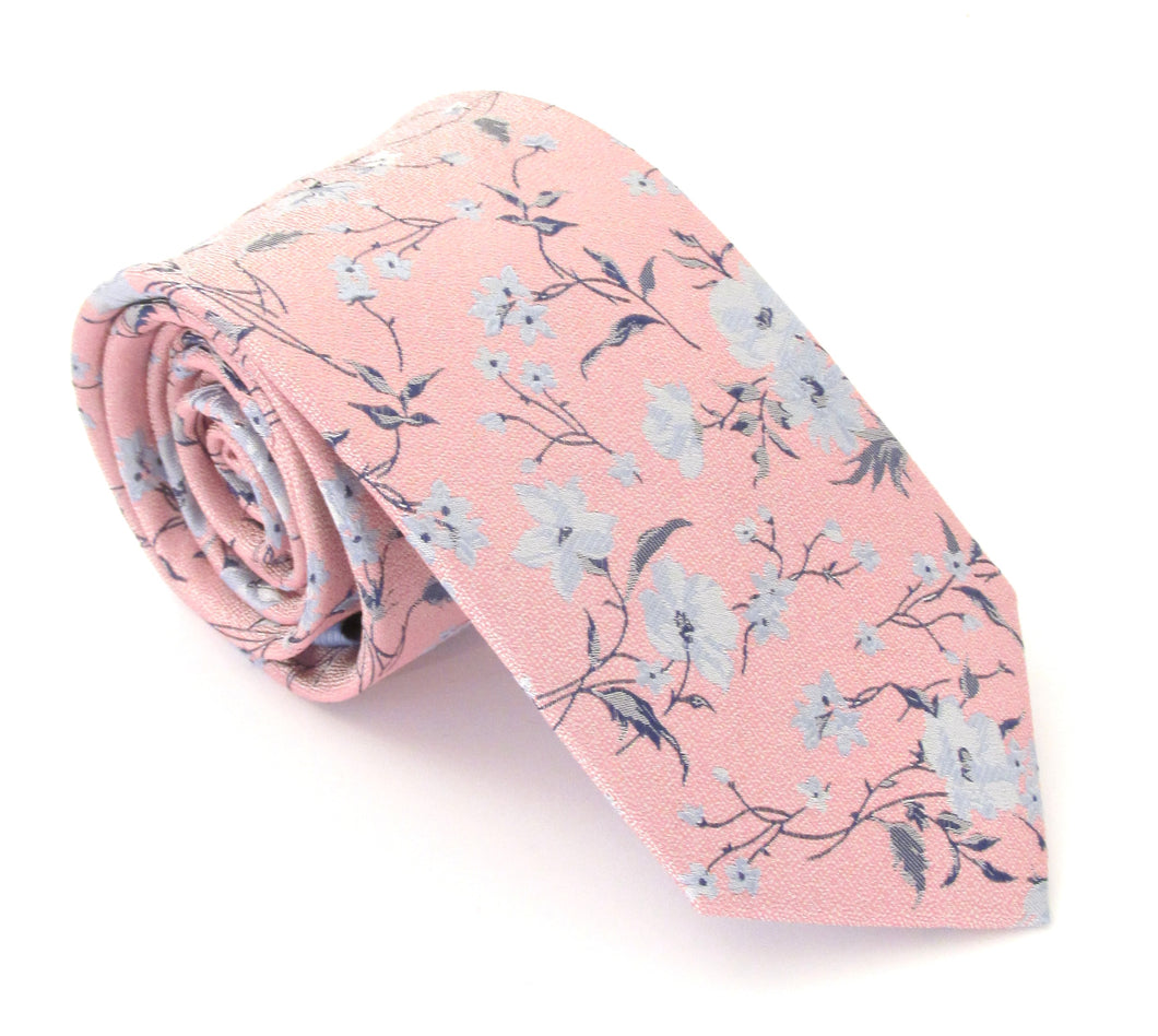 Pink Flower & Vine Silk Tie by Van Buck