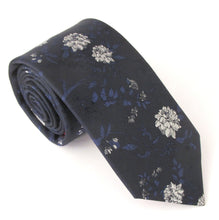 Navy Blue Floral Silk Tie by Van Buck