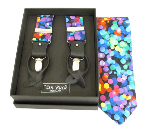 Black Multicoloured Bubbles Party Tie & Trouser Braces by Van Buck