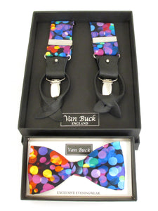 Multicoloured Bubbles Party Bow Tie & Trouser Braces by Van Buck