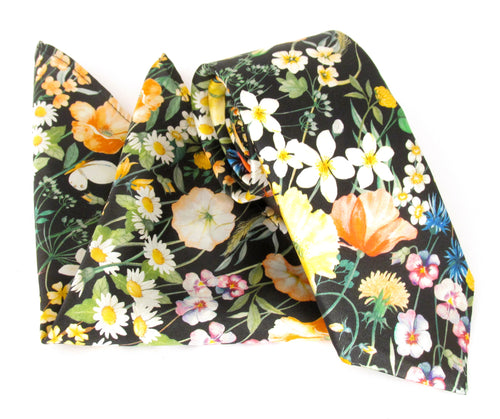 Jude's Floral Black Silk Tie & Pocket Square Set Made with Liberty Fabric