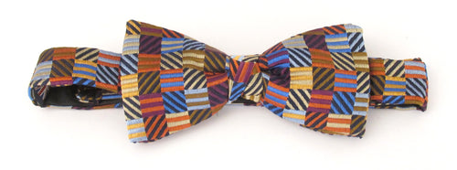 Van Buck Limited Edition Autumnal Squares Lines Silk Bow Tie