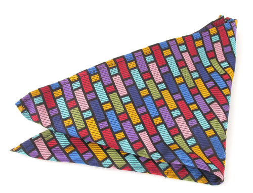 Limited Edition Multicoloured Bricks Silk Pocket Square by Van Buck