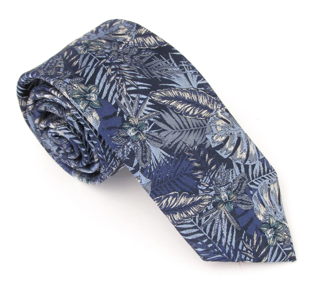 Navy & Blue Large Floral Leaf Red Label Silk Tie by Van Buck