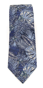 Navy & Blue Large Floral Leaf Red Label Silk Tie by Van Buck