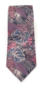 Navy & Pink Large Floral Leaf Red Label Silk Tie by Van Buck