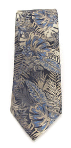 Navy & Beige Large Floral Leaf Red Label Silk Tie by Van Buck
