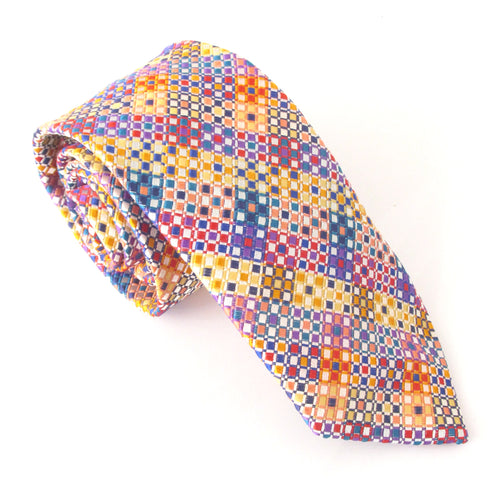 an Buck Limited Edition Bright Squares Navy Silk Tie