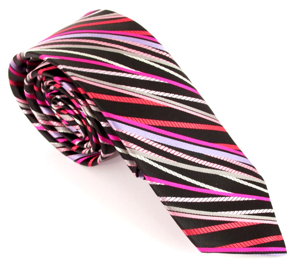 Limited Edition Black with Pink Striped Silk Tie by Van Buck