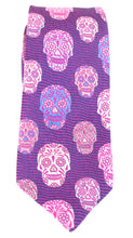 Limited Edition Cerise Wave with Lilac Skull Silk Tie by Van Buck