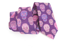 Limited Edition Cerise Wave with Lilac Skull Silk Tie by Van Buck