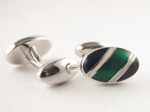 Limited Edition Oval Cufflinks with Green Stripe by Van Buck