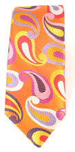 Limited Edition Orange with Multicoloured Large Teardrop Paisley Silk Tie by Van Buck