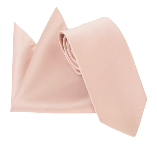 Baby Pink Satin Tie & Pocket Square Set by Van Buck