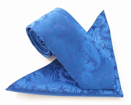 Royal Blue Paisley Tie & Pocket Square by Van Buck