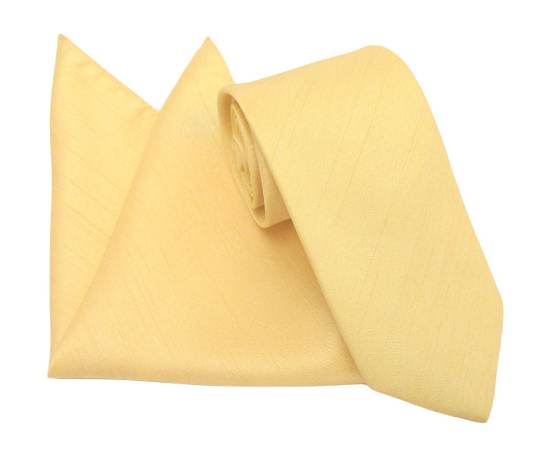 Lemon Plain Slub Tie and Pocket Square Set By Van Buck