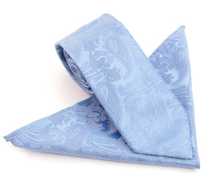  Sky Blue Paisley Tie & Pocket Square by Van Buck