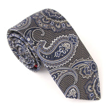 Grey & Blue Large Paisley Red Label Silk Tie by Van Buck