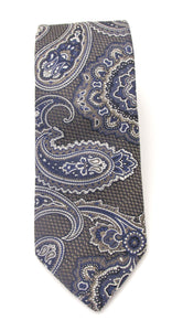 Grey & Blue Large Paisley Red Label Silk Tie by Van Buck