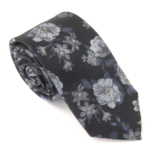 Navy & Sky Detailed Floral Red Label Silk Tie by Van Buck