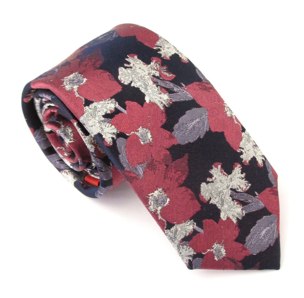 Red & Silver Abstract Floral Red Label Silk Tie by Van Buck