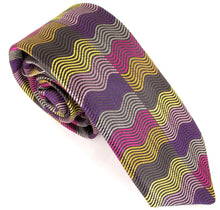 Van Buck Limited Edition Purple Horizontal Wave Rectangles Silk Tie