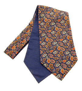 Navy Blue Paisley Silk Cravat by Van Buck