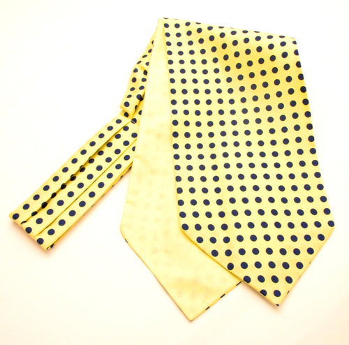 Yellow and Navy Polka Dot Silk Cravat by Van Buck
