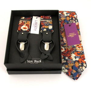 Thorpe Orange Tie & Trouser Braces Set Made with Liberty Fabric