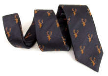 Navy Stag Head Silk Tie by Van Buck