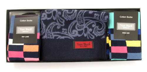 Blue Paisley Reversible Scarf & Block Socks Gift Set