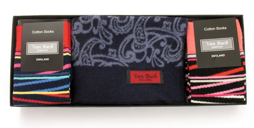 Blue Paisley Reversible Scarf & Stripe Socks Gift Set
