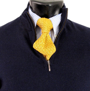 Gold Knitted Marl Silk Tie by Van Buck