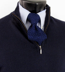 French Navy Knitted Marl Silk Tie by Van Buck