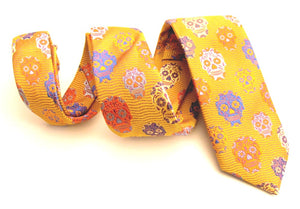 Limited Edition Gold Wave and Orange Skull Silk Tie by Van Buck