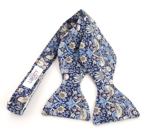 Strawberry Thief Blue Self Tie Bow Tie Made with Liberty Fabric