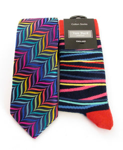 Van Buck Limited Edition Multi-Coloured Zig Zag Stripe Silk Tie & Sock Gift Set