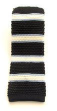 Navy & White Stripe Knitted Silk Tie by Van Buck