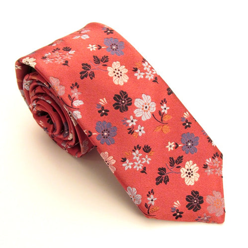 Limited Edition Dark Salmon Pink Floral Silk Tie by Van Buck