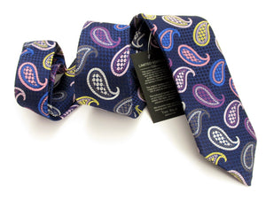Limited Edition Navy Blue Large Teardrop Paisley Silk Tie by Van Buck