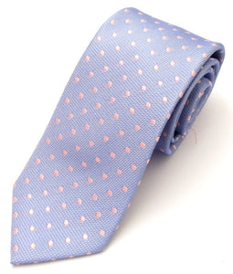 Sky Blue Silk Tie With Pink Polka Dots by Van Buck