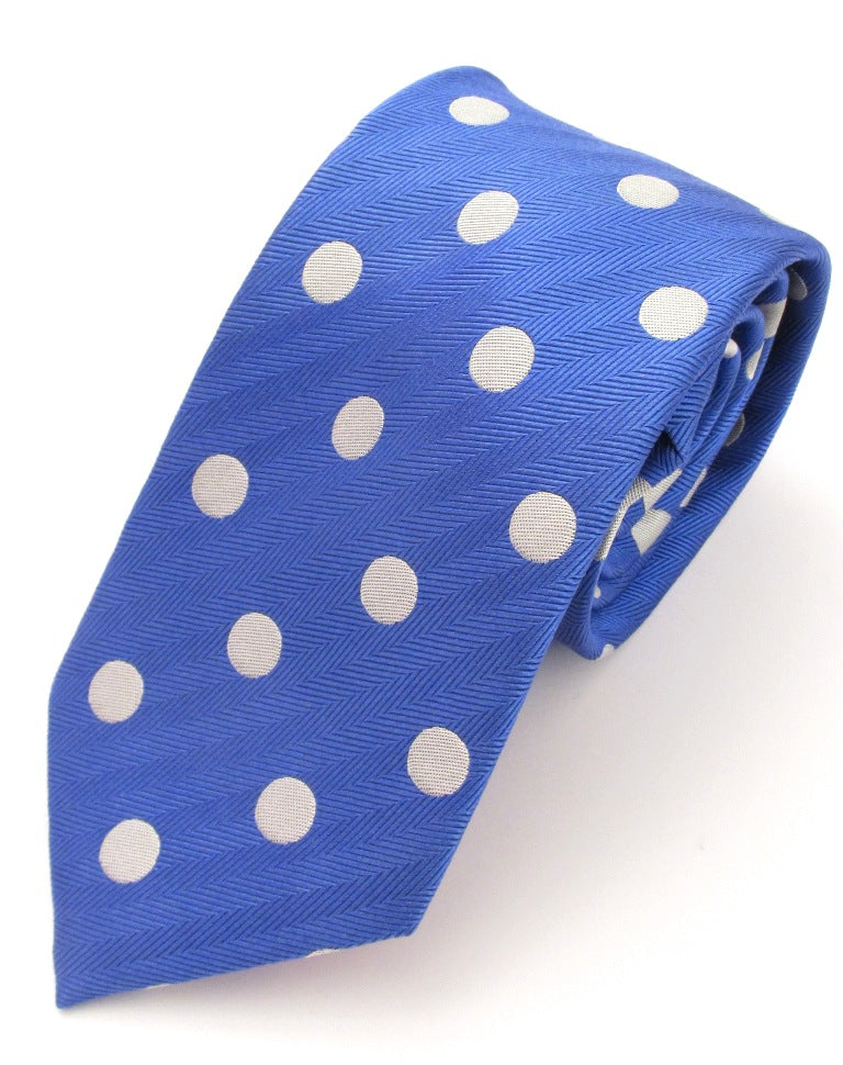 Royal Blue Silk Tie With Large White Polka Dots