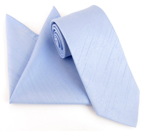 Van Buck Slub Plain Sky Blue Tie and Pocket Square Set