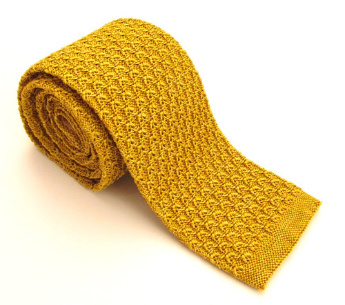 Old Gold Knitted Marl Silk Tie by Van Buck