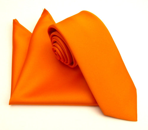 Orange Satin Tie & Pocket Square Set by Van Buck
