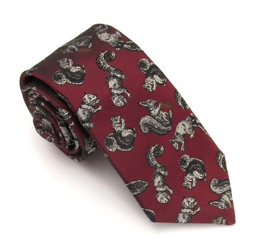 Wine Squirrel Country Silk Tie by Van Buck